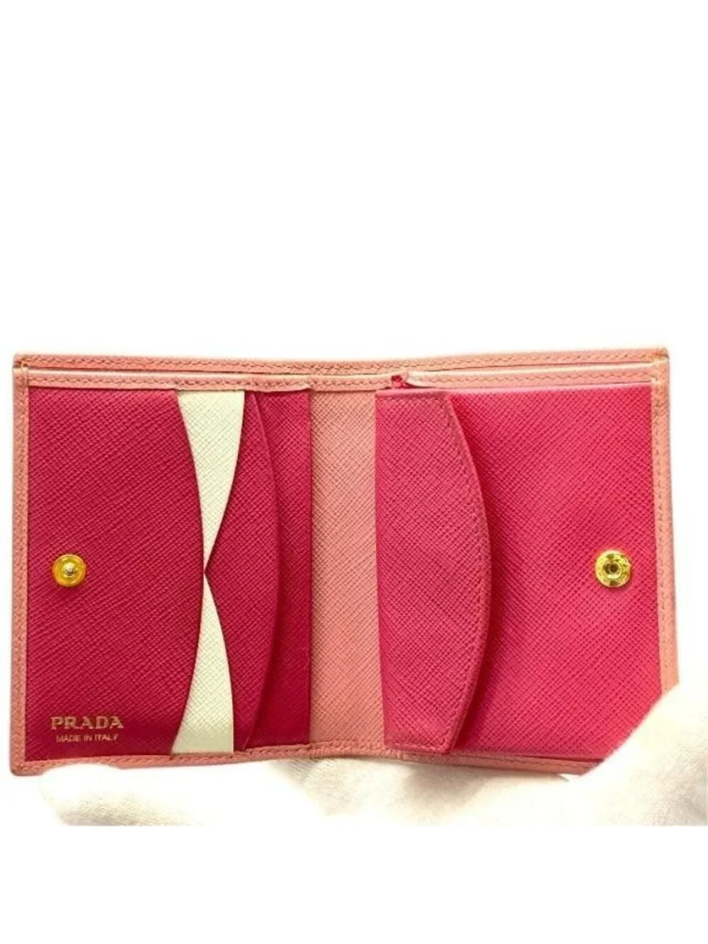 Prada 1 Mv204 Wallet Fold Compact Mini Logo Leather Pink